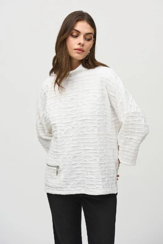 Joseph Ribkoff Off-White Textured 3/4 Sleeve Boxy Sweater Top 244104