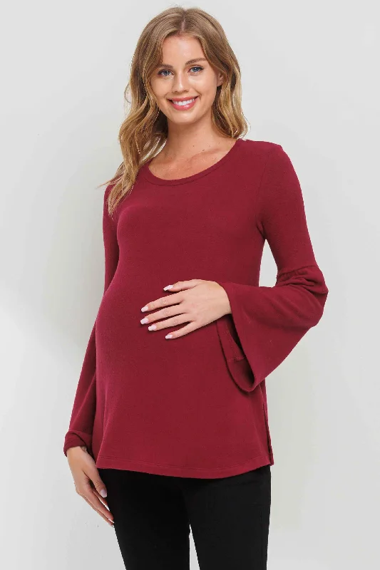 Round Neck Bell Sleeve Maternity Top