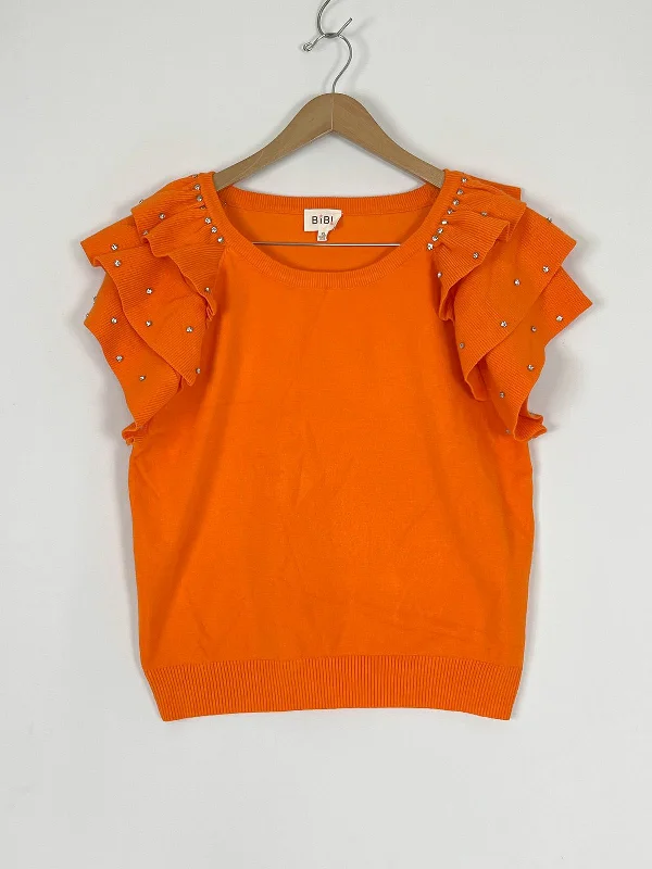 Bibi Size XL (16) Orange Rhinestone Sweater NWOT