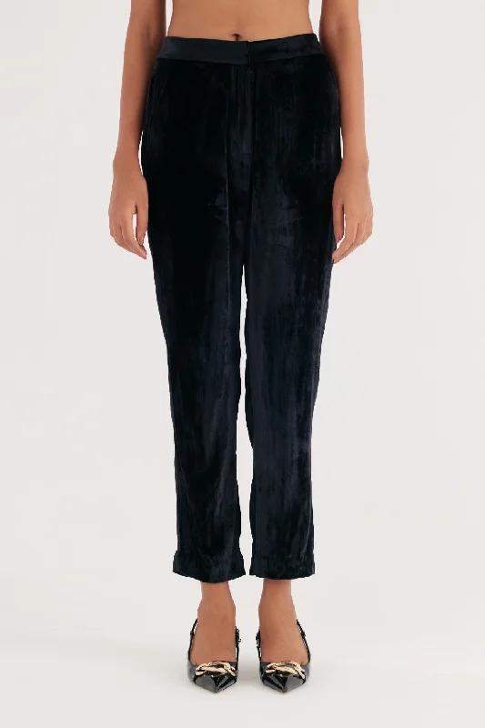 Black Silk Velvet Narrow Pants