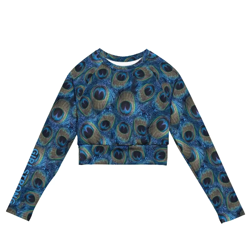 THE ESSENTIAL, SOFT STRETCH,  LONG SLEEVE FITTED CROP TOP PRETTY AS A PEACOCK