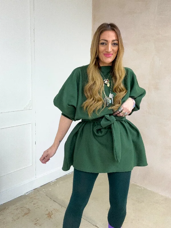 Puff Sleeve Sweatshirt Dress In Khaki