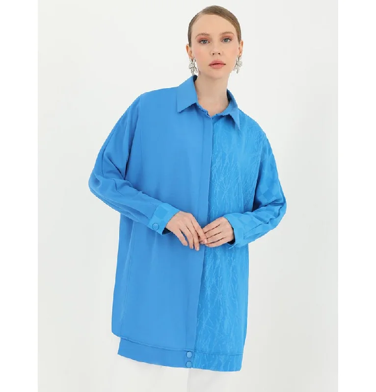 Modern Muslim Women's Collared Blouse - 10439 Blue