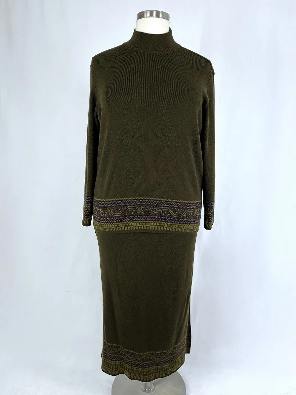 Vintage Lennie for Nina Leonard Size 22 Olive Green Skirt Set