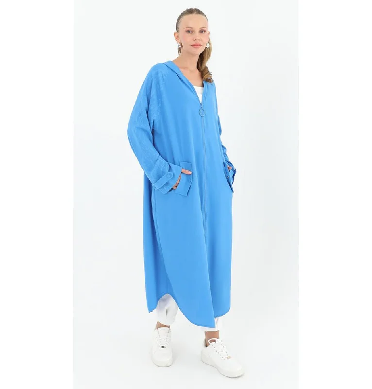 Modest Muslim Women's Hooded Zip-up - 15163 Blue