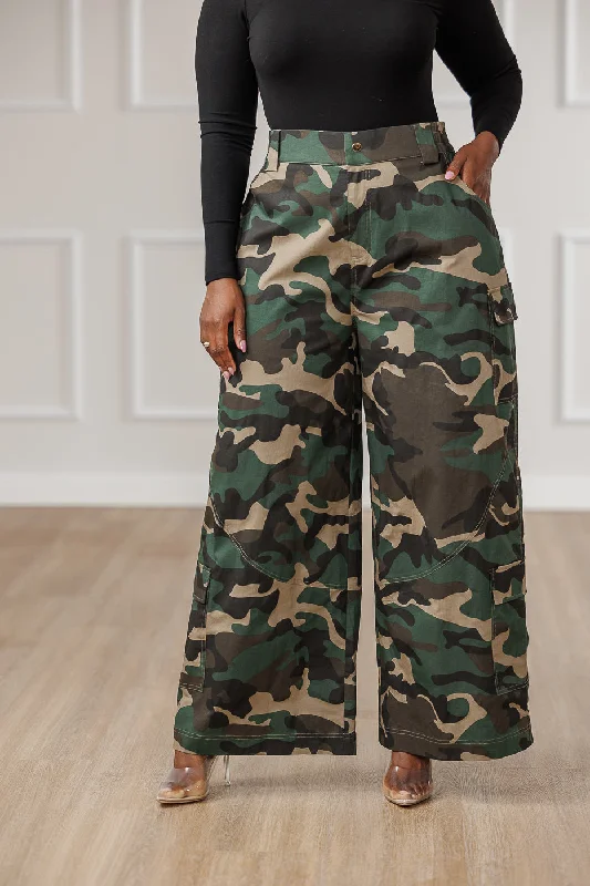 Kalea Wide Leg Camo Cargo Pants