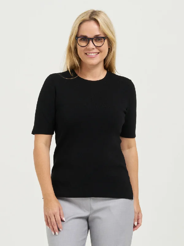 Ladies' Short Sleeve Crew Neck Knit - Black