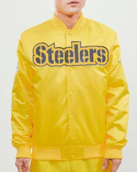 NFL PITTSBURGH STEELERS BIG LOGO MEN'S SATIN JACKET (YELLOW)