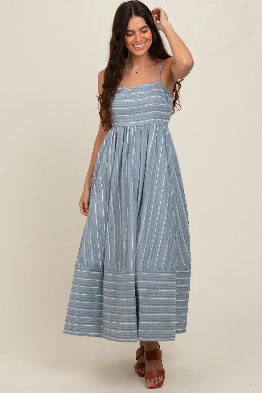 Navy Striped Cutout Back Maxi Dress