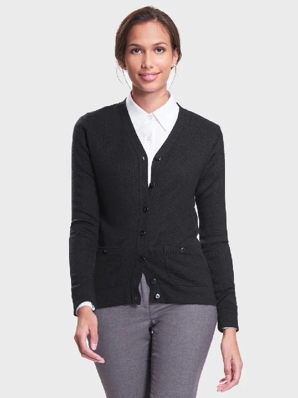 Ladies' 2 Pocket V-Neck Cardigan Sweater - Black