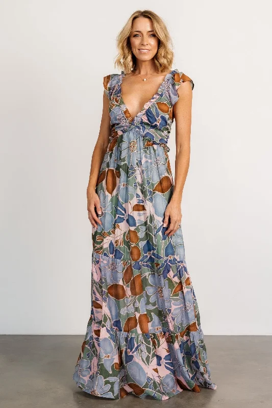 Nylah Back Tie Maxi Dress | Blue Multi