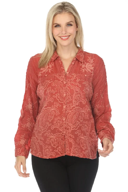 Johnny Was Goddess Button-Down Embroidered Shirt Boho Chic C16323 *