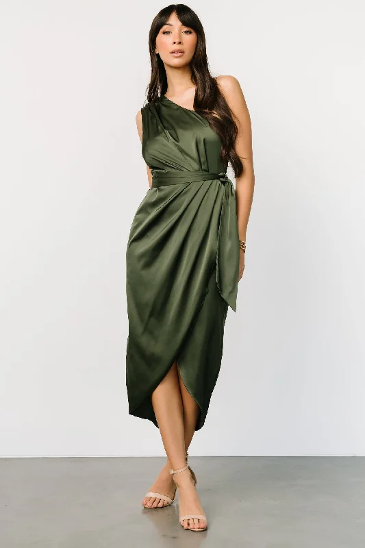 Celia One Shoulder Midi Dress | Olive