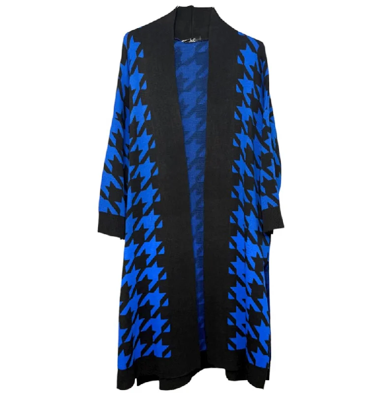 Modest Muslim Women’s Chevron Long Knitted Cardigan - Black and Blue