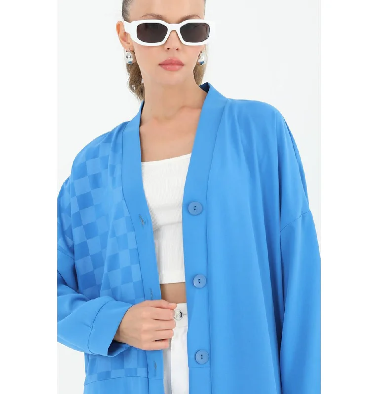 Modern Muslim Women's Long Lightweight Button Up Cardigan - 15161 Blue