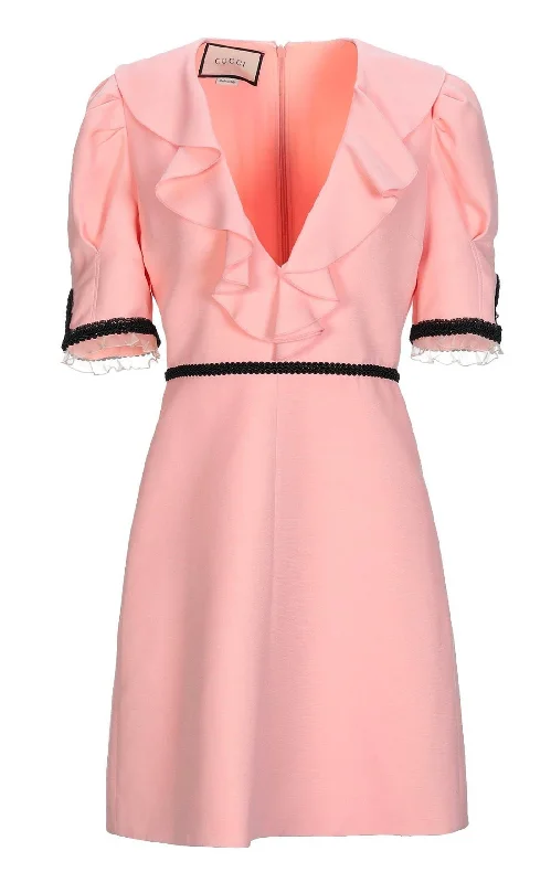 Pink Crepe Silk Wool Cocktail Dress