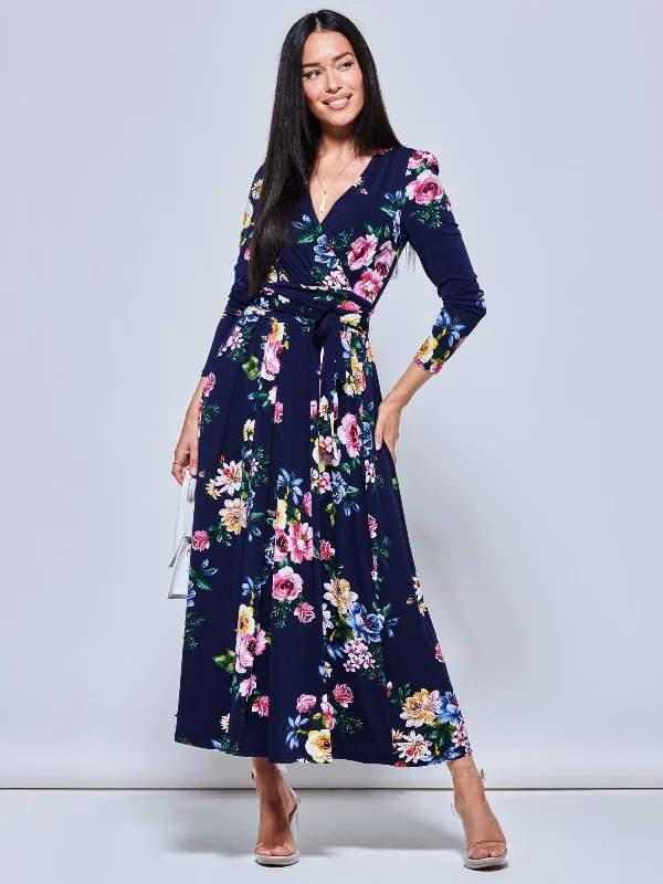 Greyson Long Sleeve Maxi Dress, Navy Floral