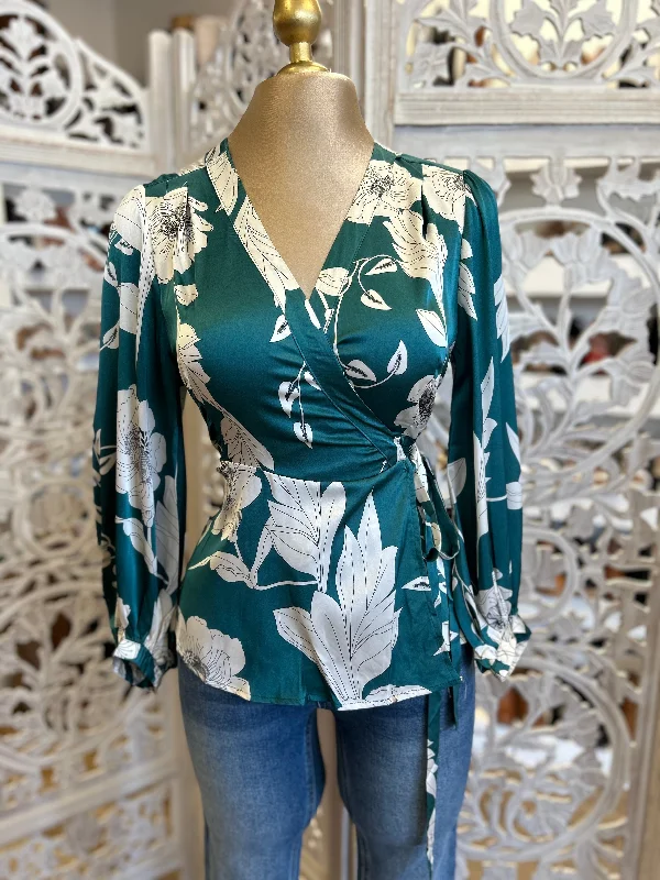 Floral Satin Wrapped Blouse