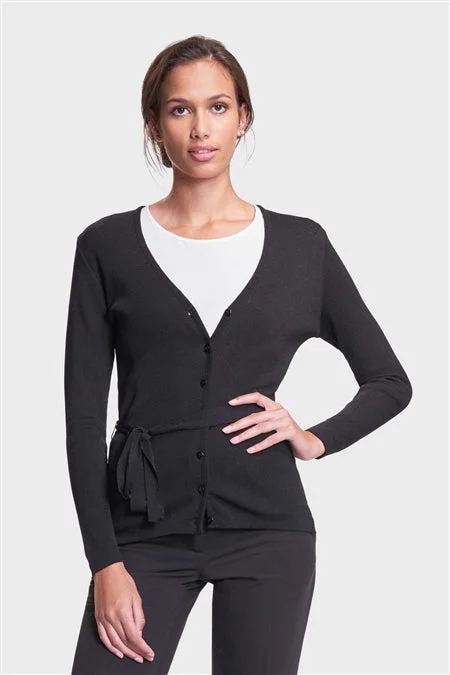 Ladies' Belted Cardigan Sweater - Black