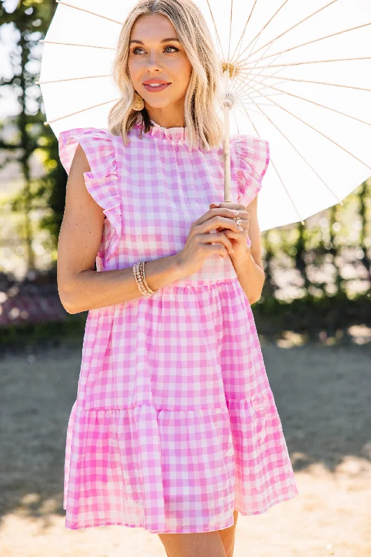 Best Day Ever Pink Gingham Babydoll Dress