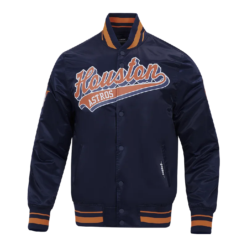 MLB HOUSTON ASTROS SCRIPT TAIL MEN'S SATIN JACKET (MIDNIGHT NAVY/ORANGE/MIDNIGHT NAVY)