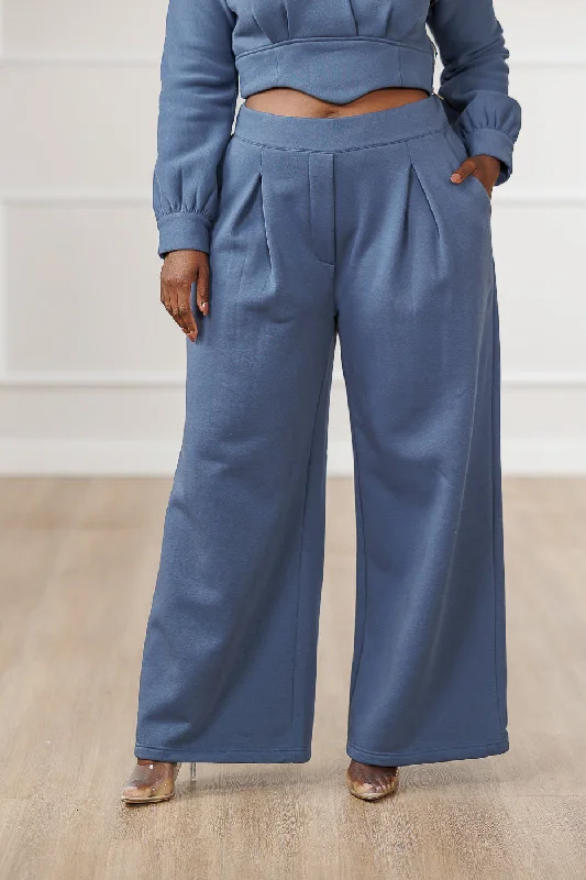 FINAL SALE - Ameira Pleated Wide Pants - Steel Blue