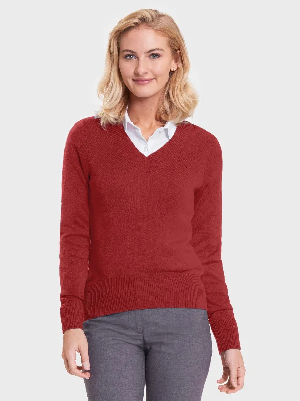 Ladies' Favorite V-Neck Sweater - Sunset Red