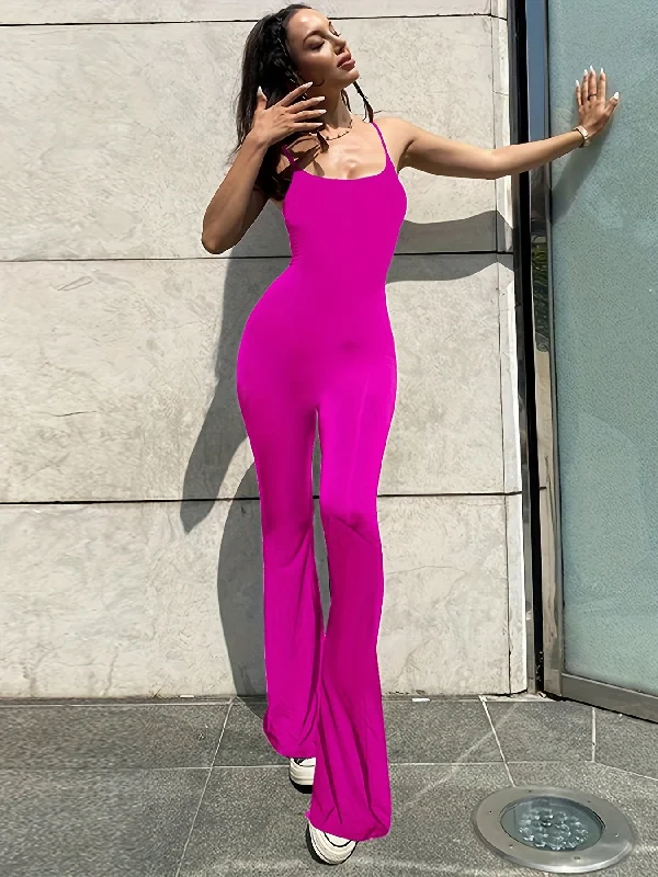 Sixsr Flare Leg Spaghetti Jumpsuit, Sexy Sleeveless Jumpsuit For Spring & Summer, Women's Clothing