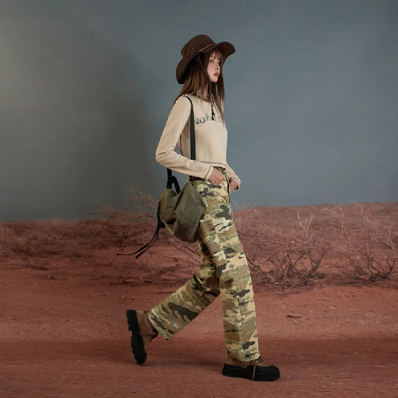 Camouflage High Waist Straight Pants