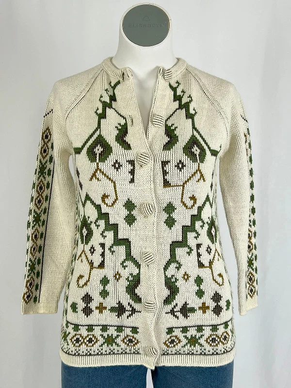 Vintage Carol Brent Size 12/14 Cream & Green Nordic Sweater