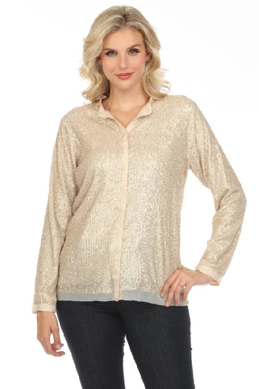 Johnny Was Grace Sequin Button-Down Long Sleeve Top Boho Chic R17021 *