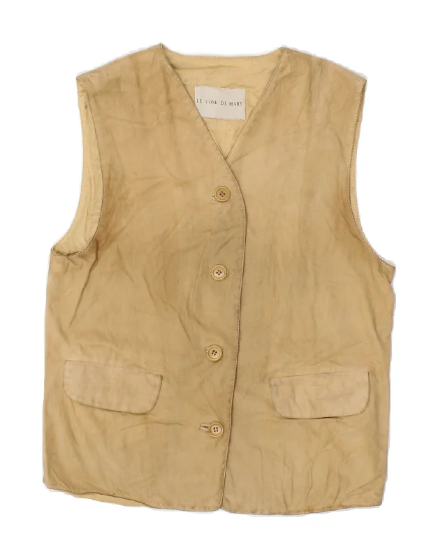 VINTAGE Womens Suede Gilet UK 12 Medium Beige