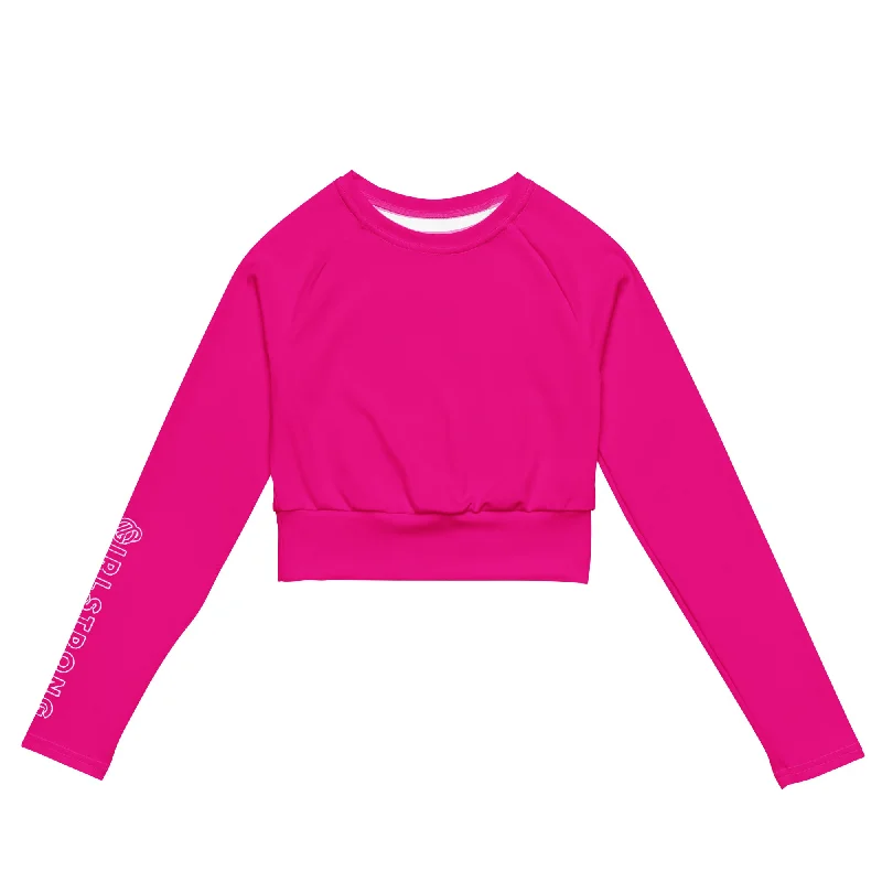 THE ESSENTIAL, SOFT STRETCH, LONG SLEEVE FITTED CROP TOP GS LOGO POWER PINK