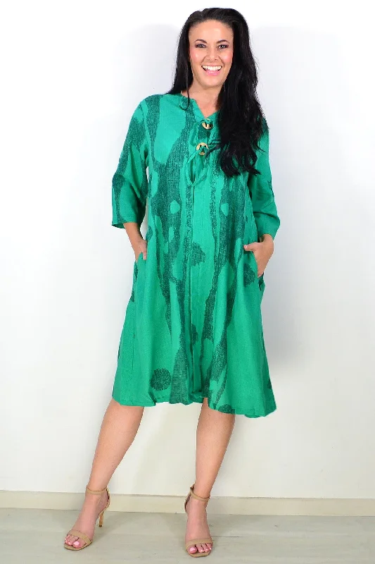 Green Linen Blend Tunic Dress