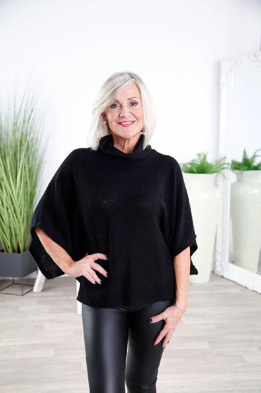 Black Cowl Poncho Top