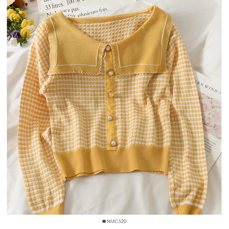 Slim and slim check long sleeve sweater women's doll neck  1760