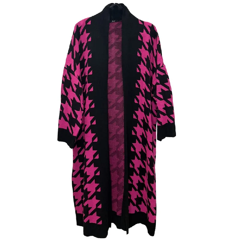 Modest Muslim Women’s Chevron Long Knitted Cardigan - Black and Pink