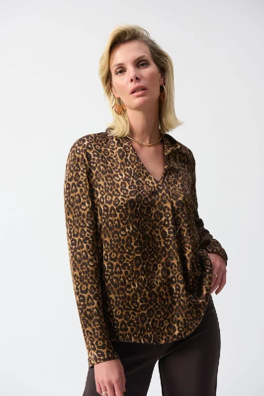 Joseph Ribkoff Beige/Black Animal Print Long Sleeve Satin Top 244253