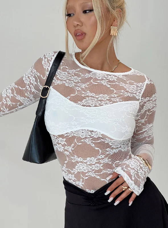 Feelix Long Sleeve Lace Bodysuit White