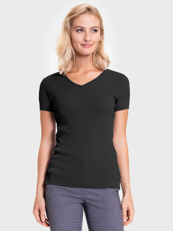 Ladies' V-Neck Shell Sweater - Black