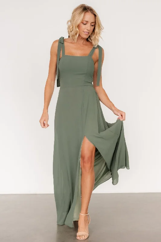 Necia Tie Shoulder Maxi Dress | Dark Sage