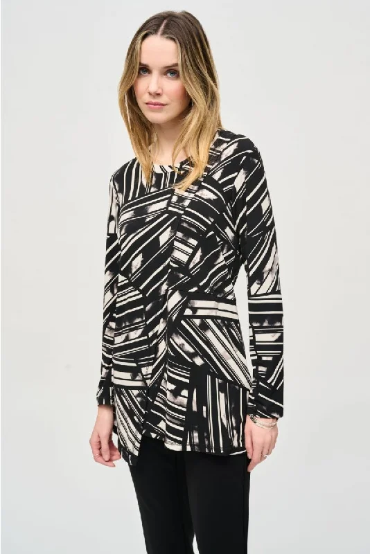 Joseph Ribkoff Black/Multi Abstract Stripes Wrap Front Top 243190