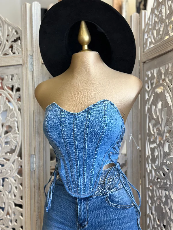 Denim Corset Tie Up Top- Stretchy