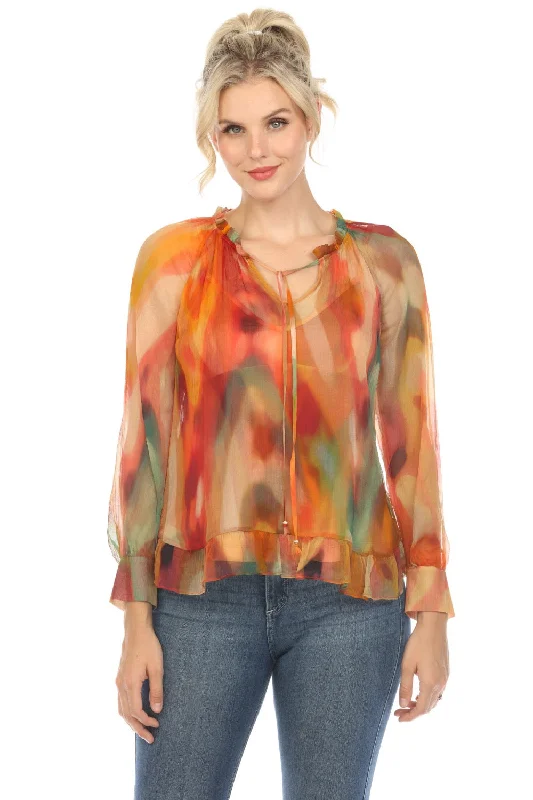 Johnny Was Love Radika Long Sleeve Silk Blouse Boho Chic L15223-9