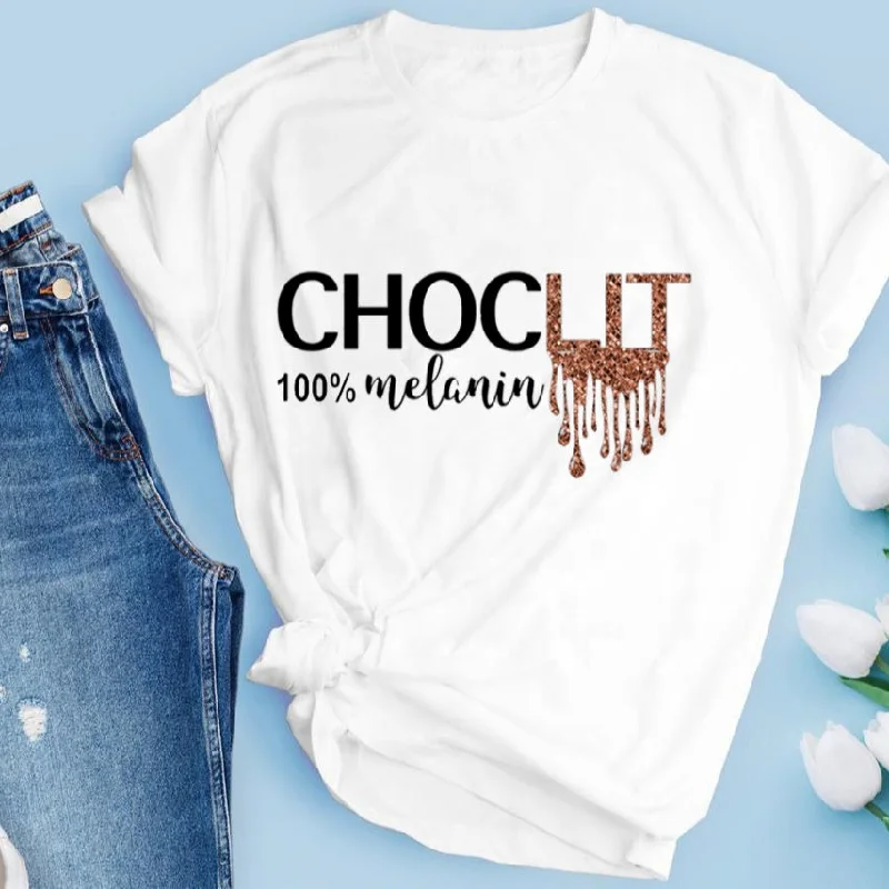 New Arrival Custom Printed T-shirt CHOCLIT Dripping Melanin 100% Cotton  Plus Size Graphic Women Tshirt