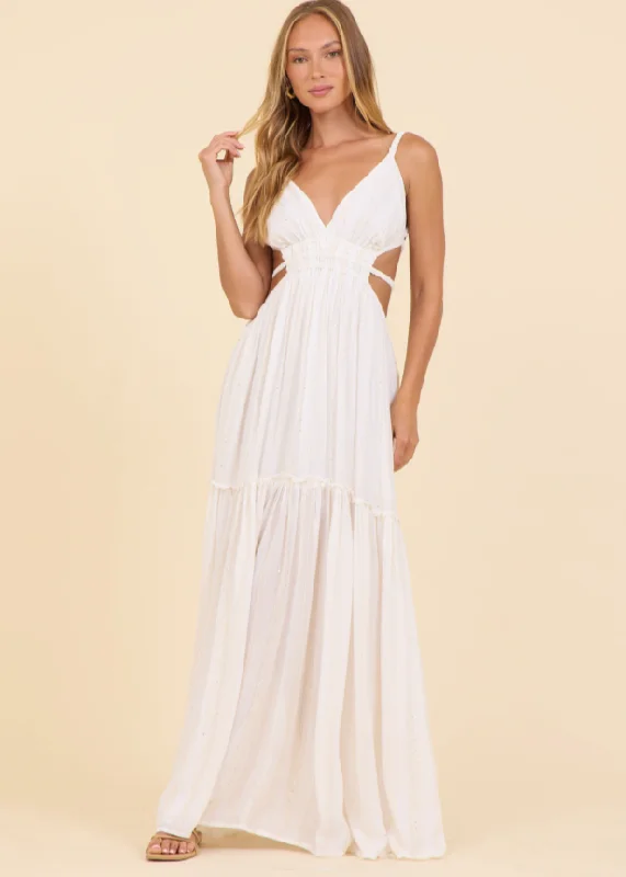 White Lurex Stripe Maxi Dress