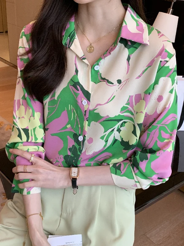 Sixsr Floral Print Button Front Shirt, Casual Long Sleeve Lapel Shirt, Women's Clothing