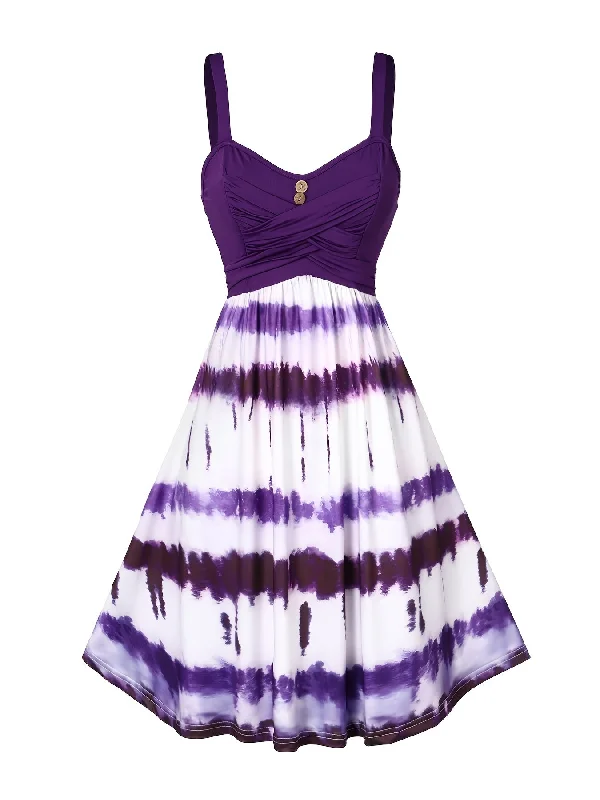 Sixsr Tie Dye Criss Cross Dress, Casual Sleeveless Ruffle Dress, Women's Clothing