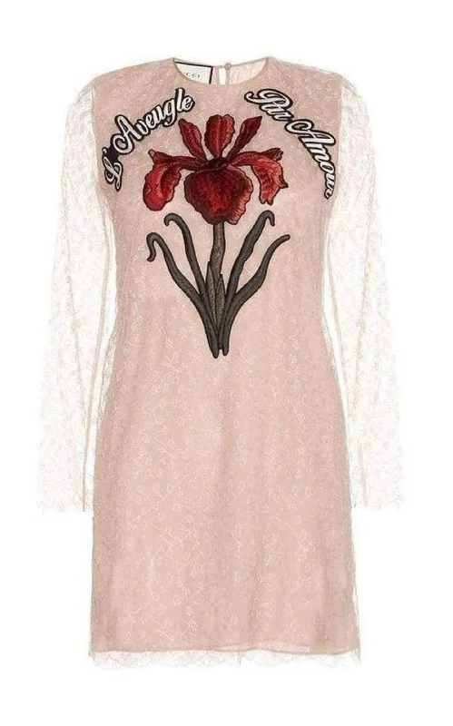 Nude Lace Embroidered Dress