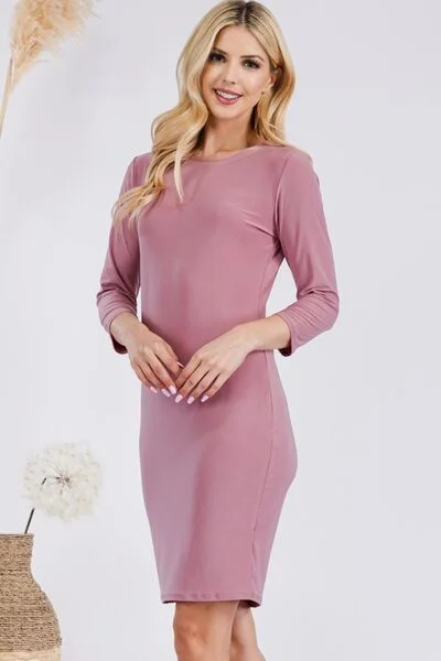 Round Neck Long Sleeve Slim Dress